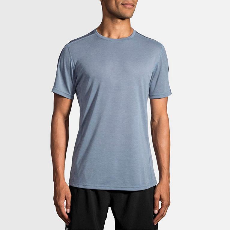 Brooks Distance NZ - Men's Short Sleeve Running Shirt - Blue (72643-CSNH)